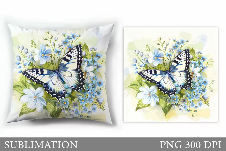 Butterfly Pillow Sublimation. Butterfly Flowers Sublimation