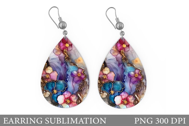 Flowers Earring Sublimation. Flowers Teardrop Earring example image 1
