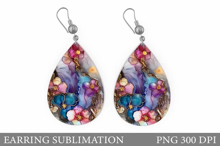Flowers Earring Sublimation. Flowers Teardrop Earring