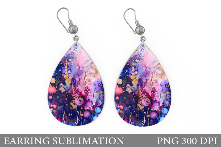 Flowers Earring Sublimation. Teardrop Earring Flowers Design example image 1