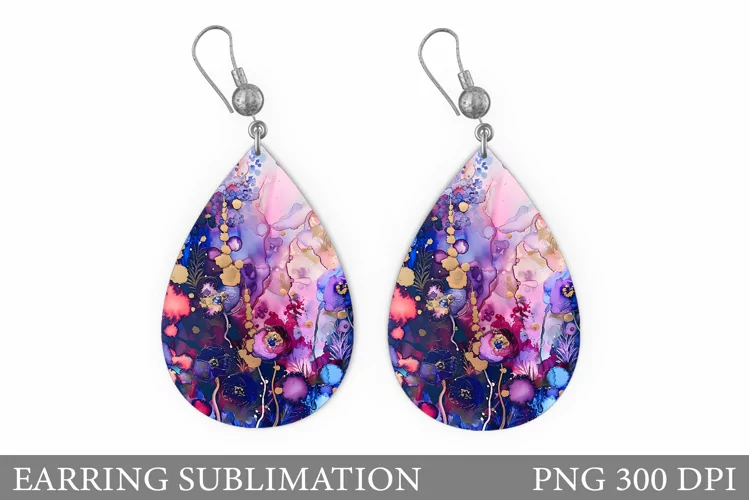 Flowers Earring Sublimation. Teardrop Earring Flowers Design