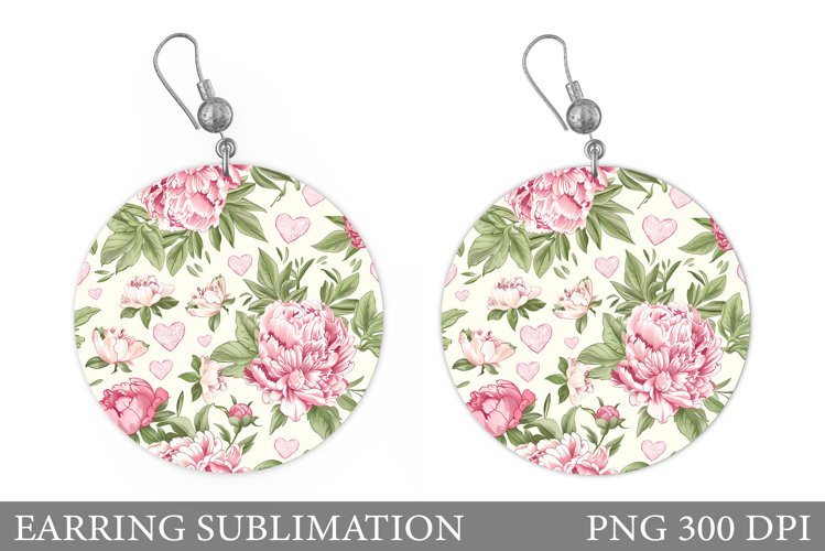 Flowers Earring Sublimation. Flowers Round Earring example image 1