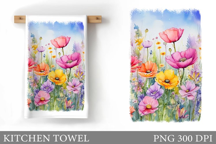 Wildflowers Kitchen Towel. Summer Kitchen Towel Sublimation example image 1