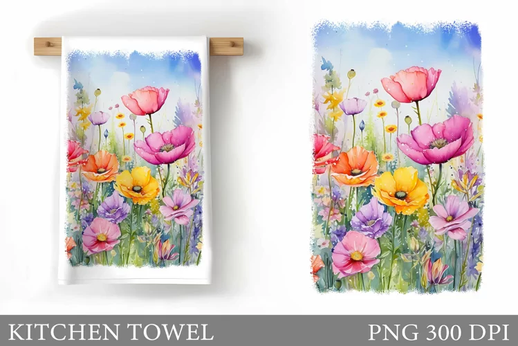 Wildflowers Kitchen Towel. Summer Kitchen Towel Sublimation