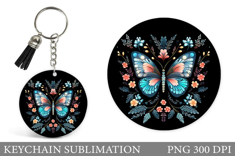 Butterfly Keychain Design. Flowers Keychain Sublimation