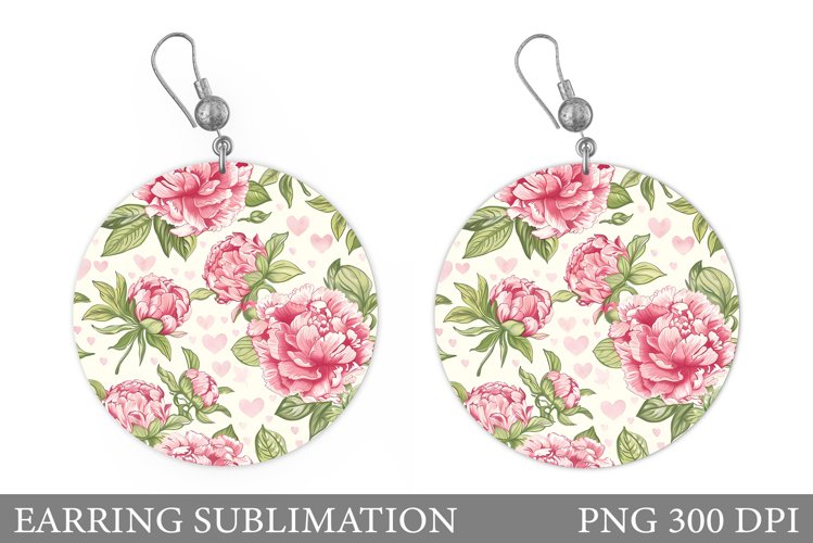 Flowers Earring Sublimation. Flowers Round Earring Design example image 1