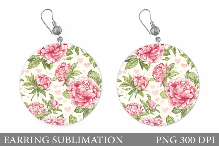 Flowers Earring Sublimation. Flowers Round Earring Design