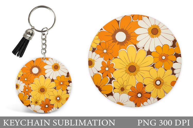 Flowers Keychain Sublimation. Round Keychain Flowers Design