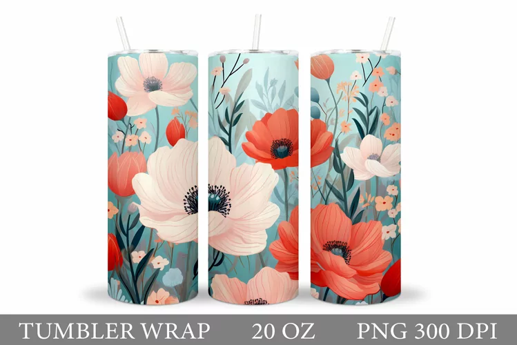Flowers Tumbler Wrap Design. Flowers Tumbler Sublimation