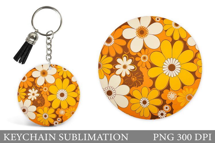 Flowers Keychain Sublimation. Floral Round Kseychain Design