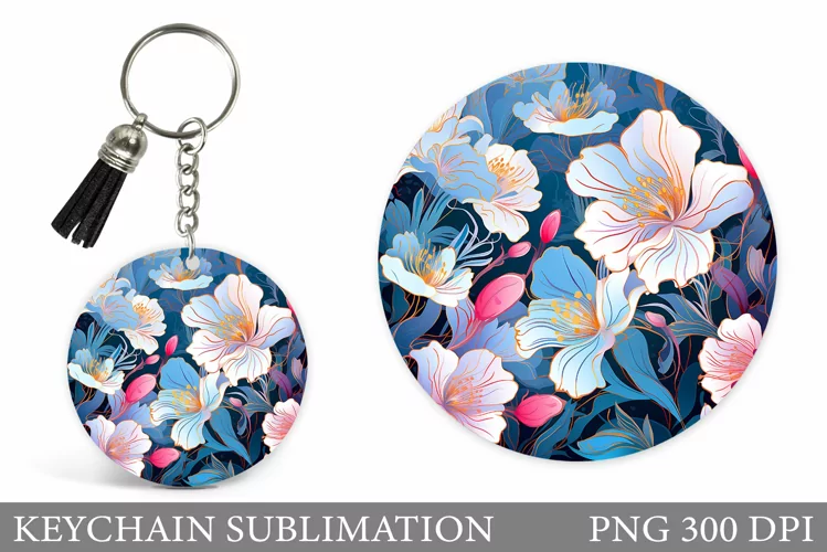 Flowers Keychain Sublimation. Flowers Round Keychain Design
