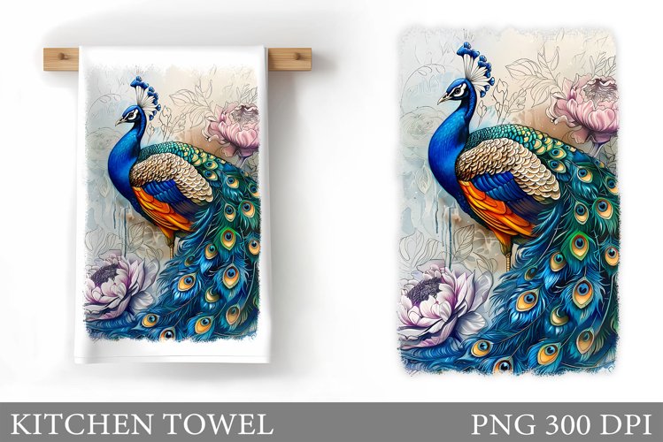 Peacock Kitchen Towel. Flowers Kitchen Towel Design