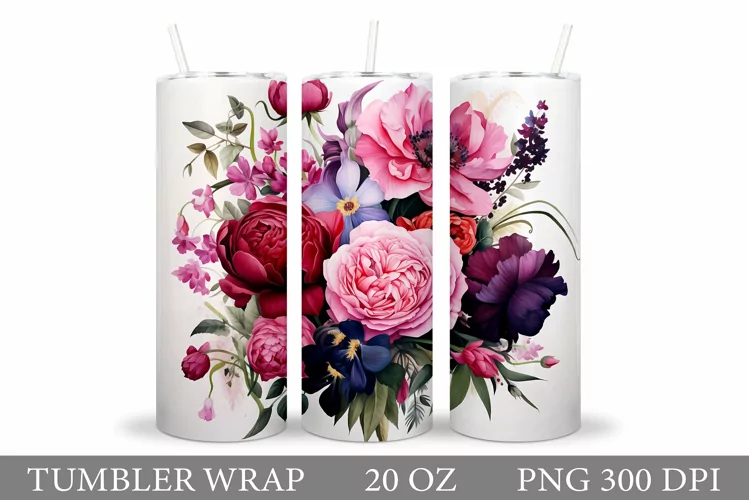 Flowers Tumbler Wrap Design. Sublimation Tumbler Flowers