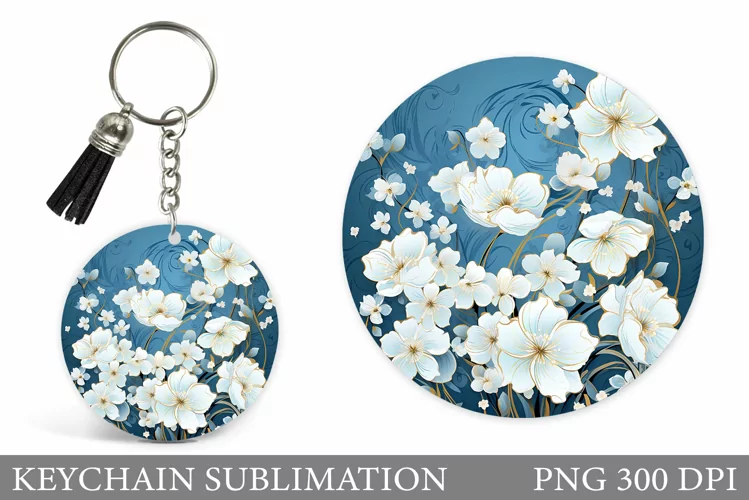 Flowers Keychain Design. Round Keychain Flowers