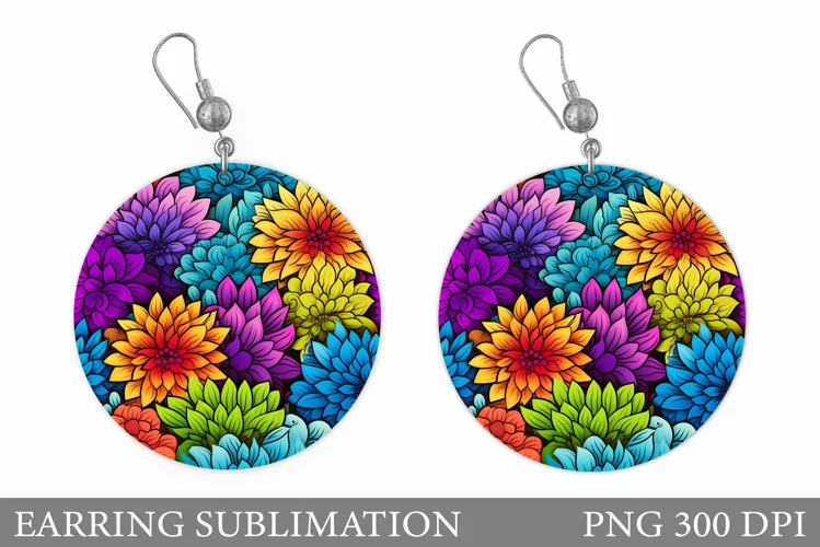 Flowers Earring Sublimation. Flowers Round Earring