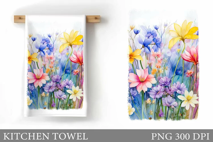 Wildflowers Kitchen Towel. Flowers Kitchen Towel Sublimation