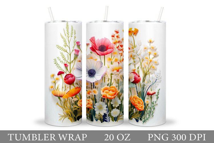 3D Flowers Tumbler Design. Flowers Tumbler Wrap Sublimation