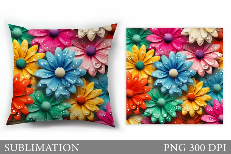 Floral Sublimation. Daisy Flowers Pillow Sublimation