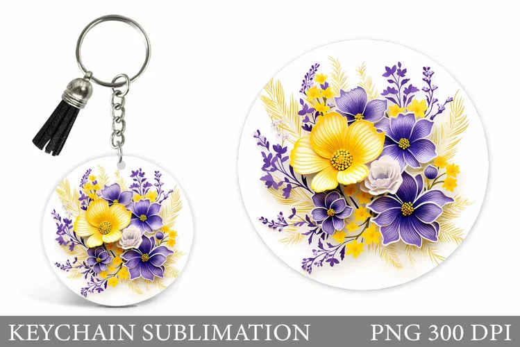 Flowers Keychain Sublimation. Flowers Round Keychain Design
