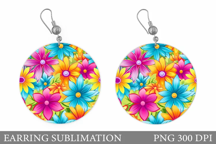 Flowers Earring Sublimation. Flowers Round Earring