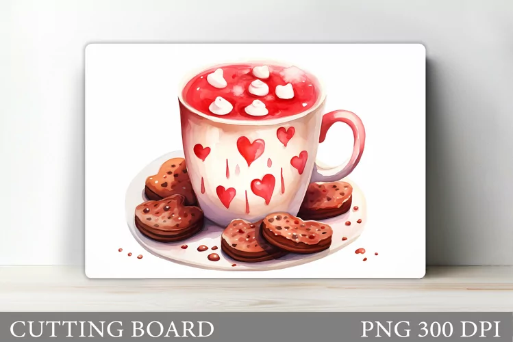 Valentines Drink Cutting Board. Cookies Hearts Cutting Board
