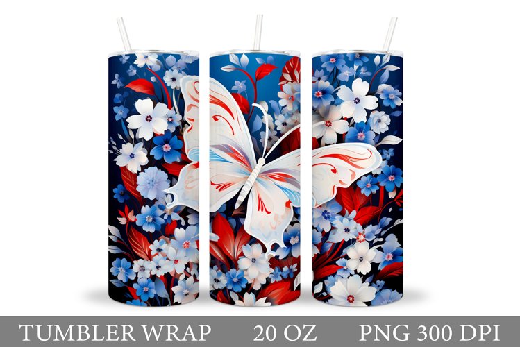 Butterfly Tumbler Sublimation. Flowers Tumbler Design
