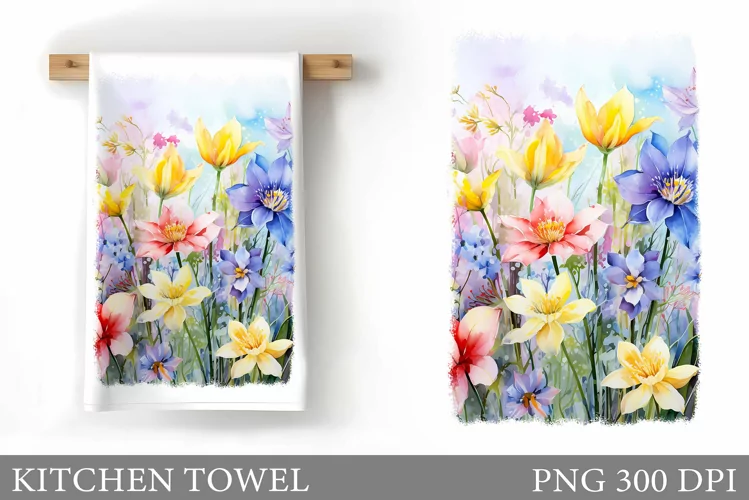 Wildflowers Kitchen Towel. Summer Kitchen Towel Sublimation