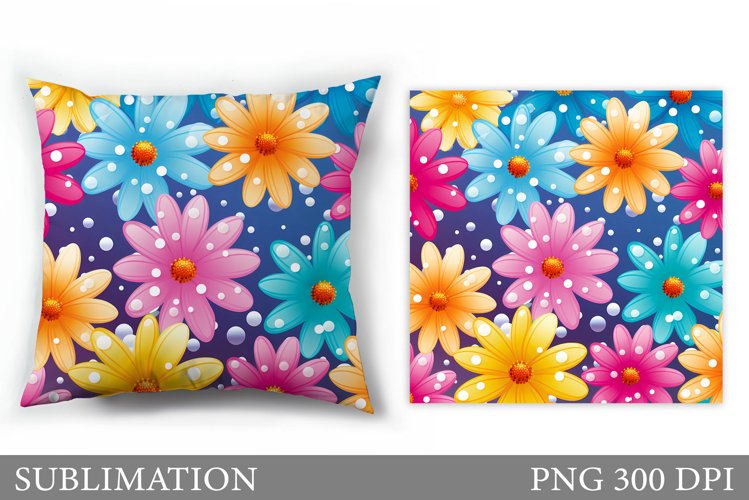 Floral Sublimation. Daisy Flowers Pillow Sublimation example image 1