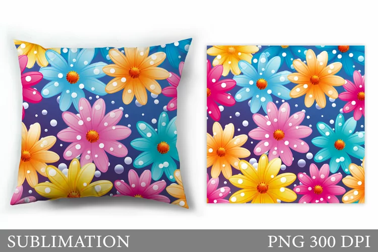 Floral Sublimation. Daisy Flowers Pillow Sublimation