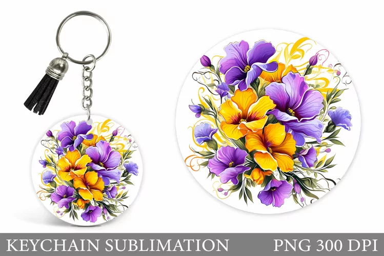 Flowers Keychain Design. Round Keychain Flowers