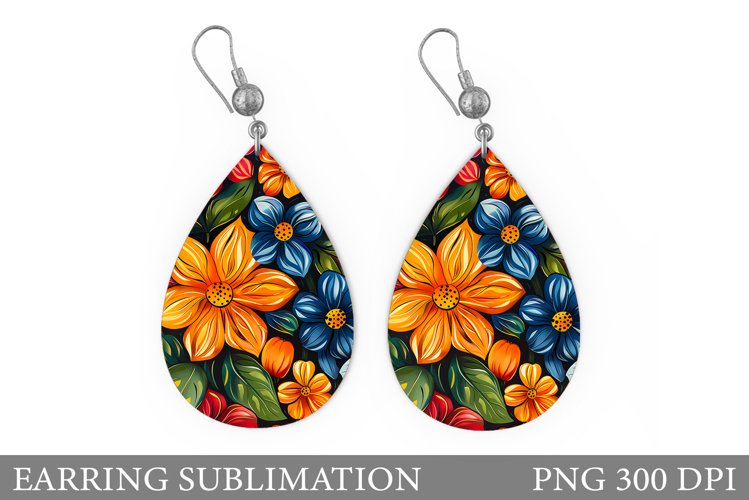 Flowers Earring Sublimation. Flowers Teardrop Earring