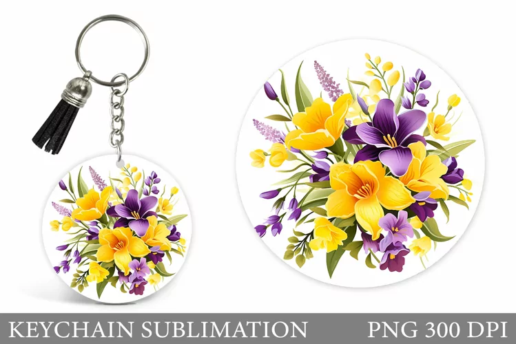 Flowers Keychain Design. Floral Keychain Sublimation