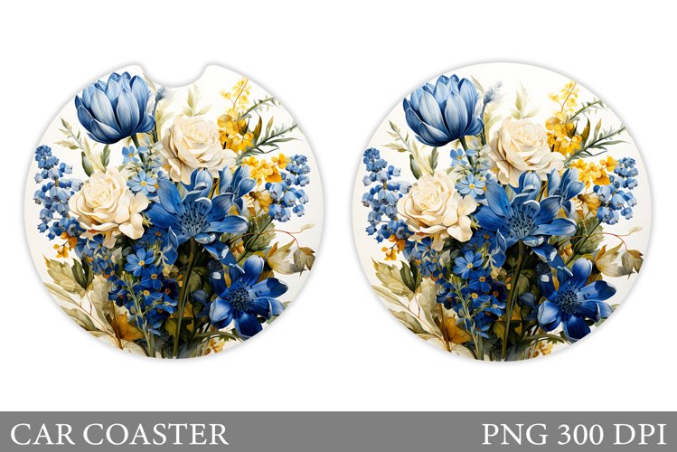 Flowers Car Coaster Sublimation. Flowers Coaster Design example image 1