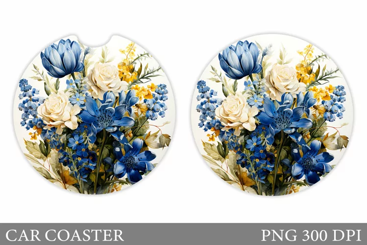 Flowers Car Coaster Sublimation. Flowers Coaster Design
