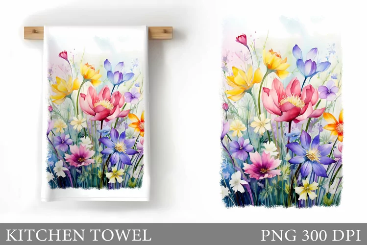 Wildflowers Kitchen Towel. Summer Flowers Kitchen Towel