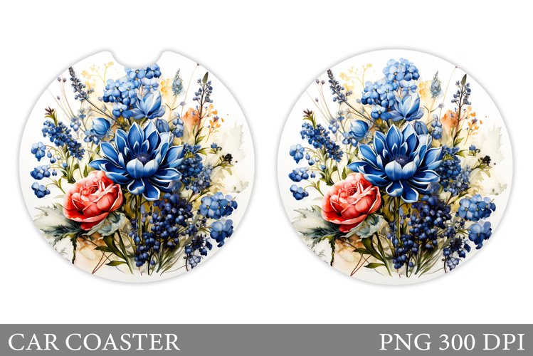 Flowers Car Coaster Sublimation. Floral Coaster Design example image 1