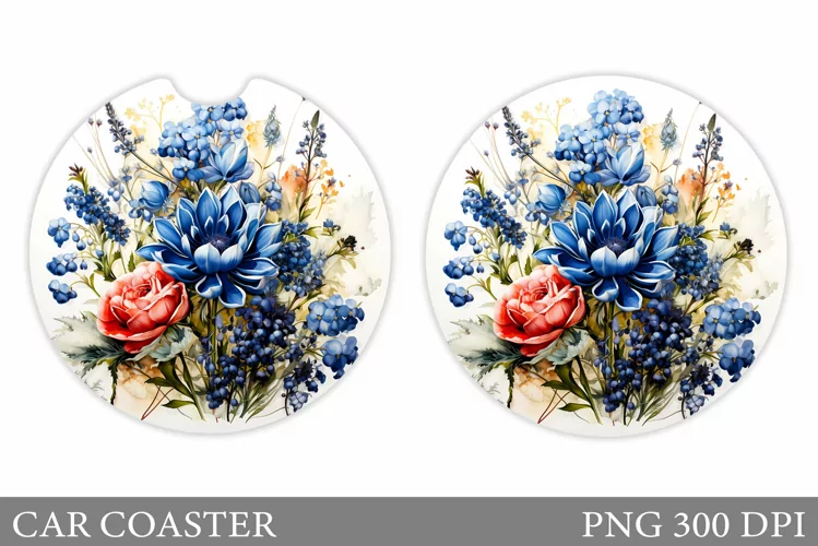 Flowers Car Coaster Sublimation. Floral Coaster Design