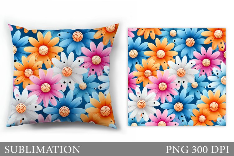 Daisy Flowers Pillow Sublimation. Flowers Sublimation example image 1
