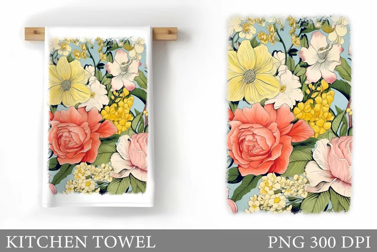Flowers Kitchen Towel Design. Kitchen Towel Sublimation