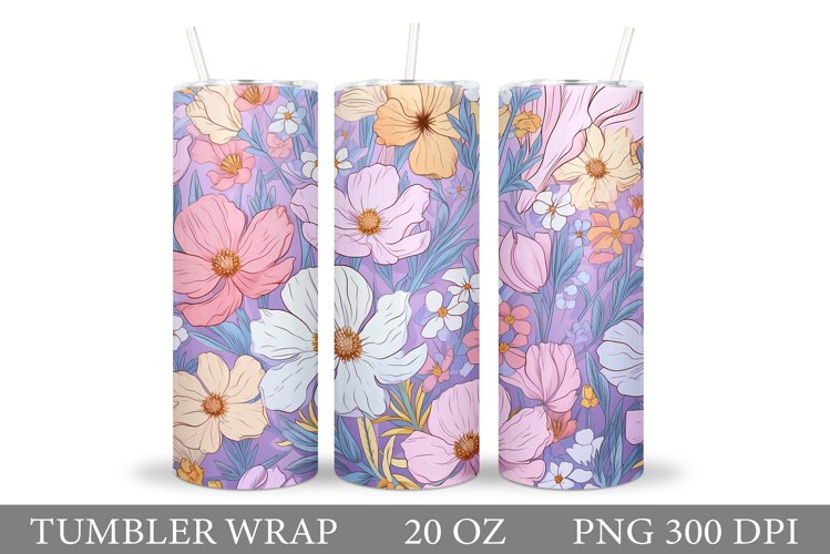 Flowers Tumbler Wrap Design. Floral Tumbler Sublimation