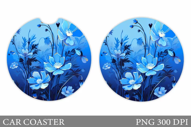 Flowers Car Coaster Sublimation. Floral Coaster Design
