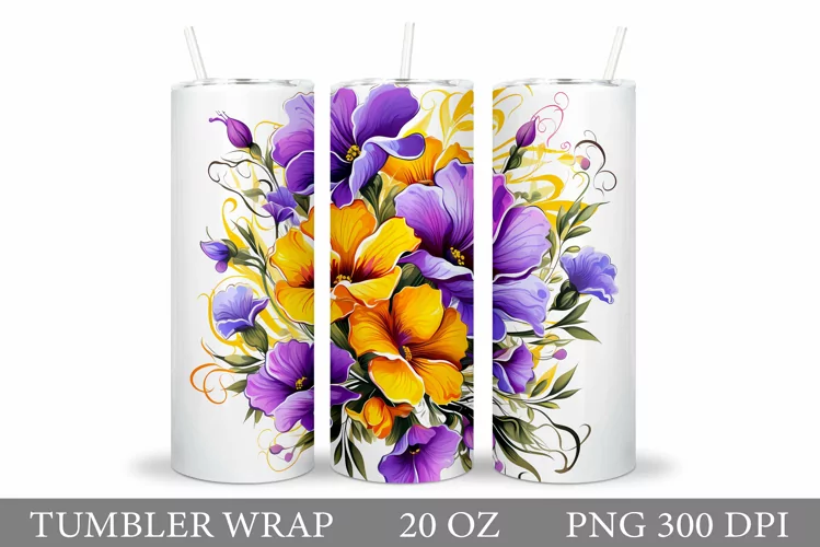 Flowers Tumbler Wrap Design. Sublimation Tumbler Flowers