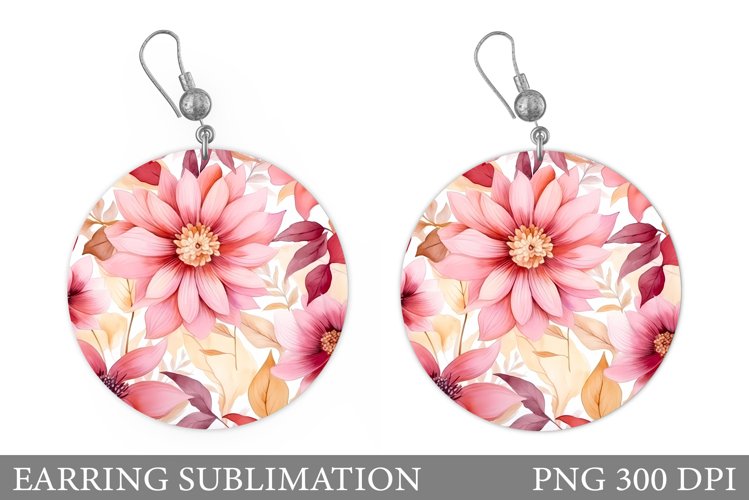 Flowers Earring Sublimation. Flowers Round Earring example image 1