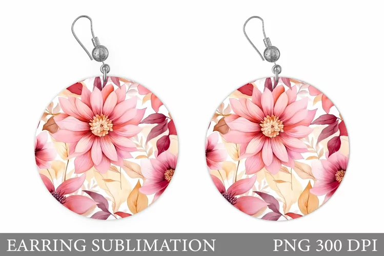 Flowers Earring Sublimation. Flowers Round Earring