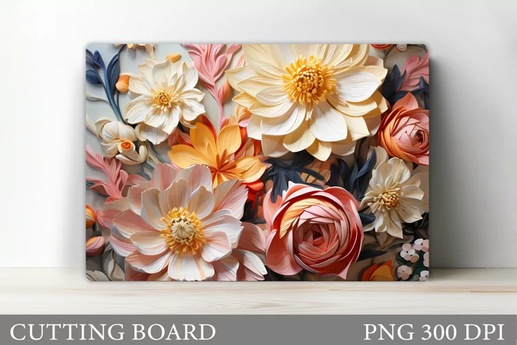 3D Flowers Cutting Board. Kitchen Cutting Board Template