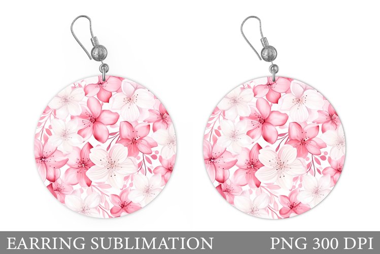 Flowers Earring Sublimation. Flowers Round Earring example image 1