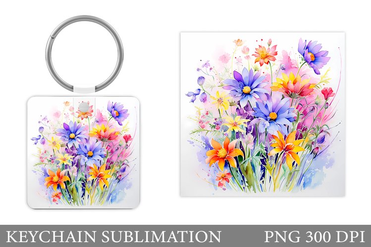 Wildflowers Keychain Sublimation. Square Keychain Flowers example image 1