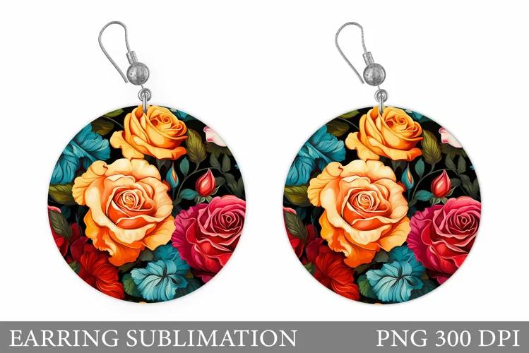 Roses Earring Sublimation. Flowers Earring Flowers Design