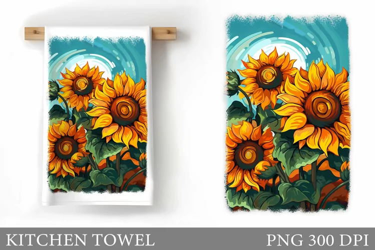 Sunflowers Kitchen Towel. Flowers Kitchen Towel Design