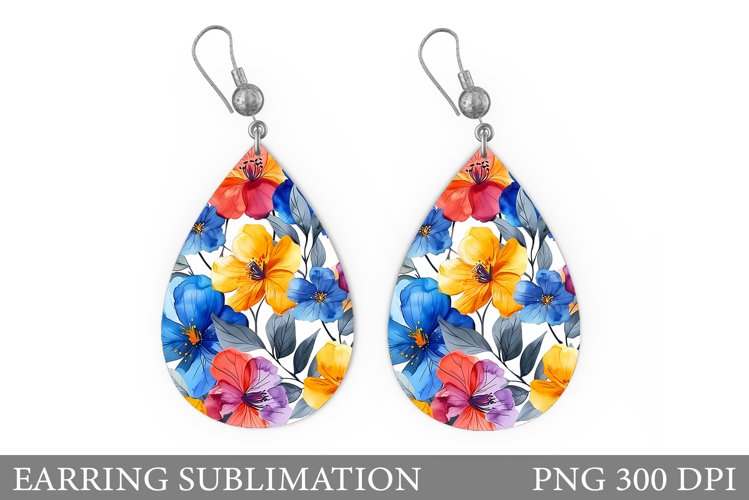 Flowers Earring Sublimation. Flowers Teardrop Earring example image 1